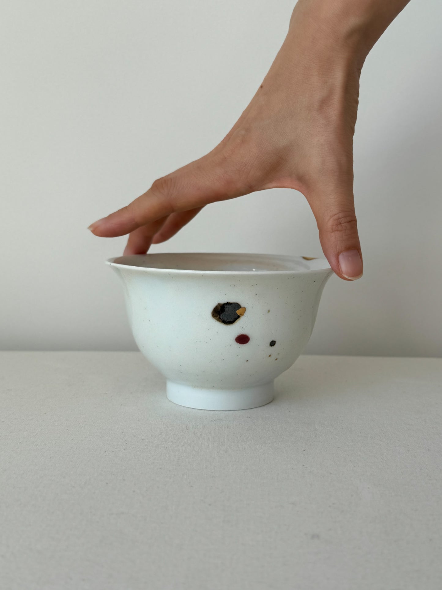 Falling Petals White Porcelain Chawan