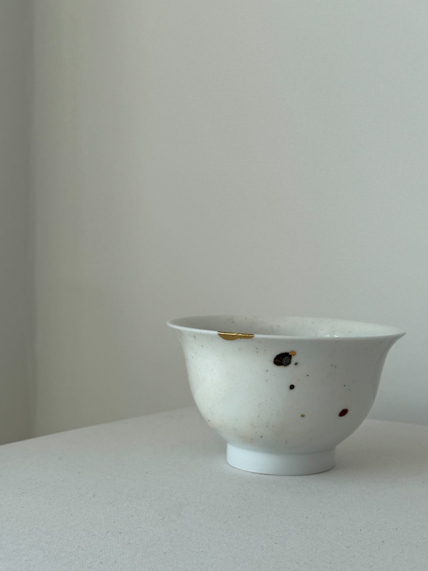Falling Petals White Porcelain Chawan
