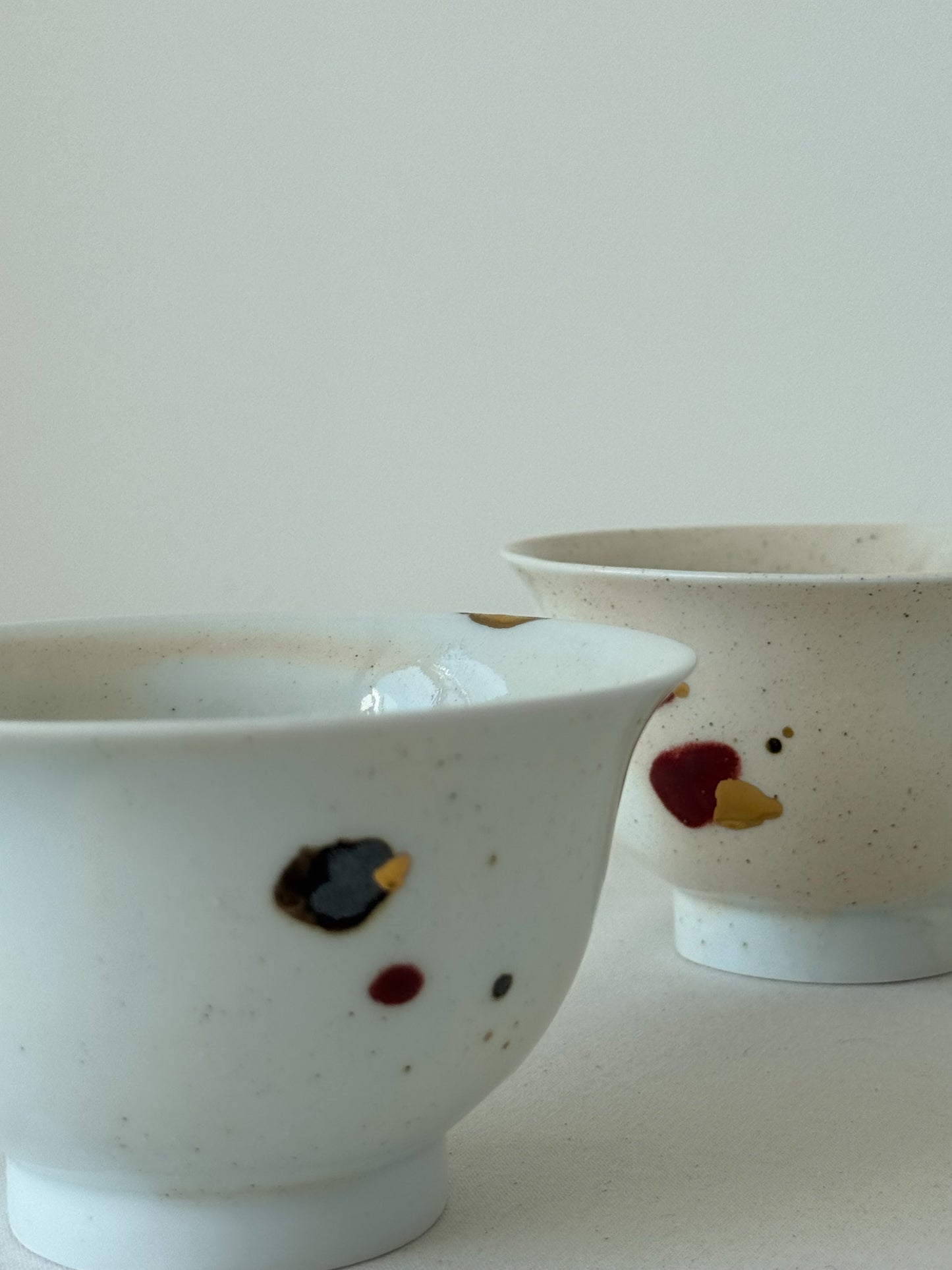 Falling Petals White Porcelain Chawan