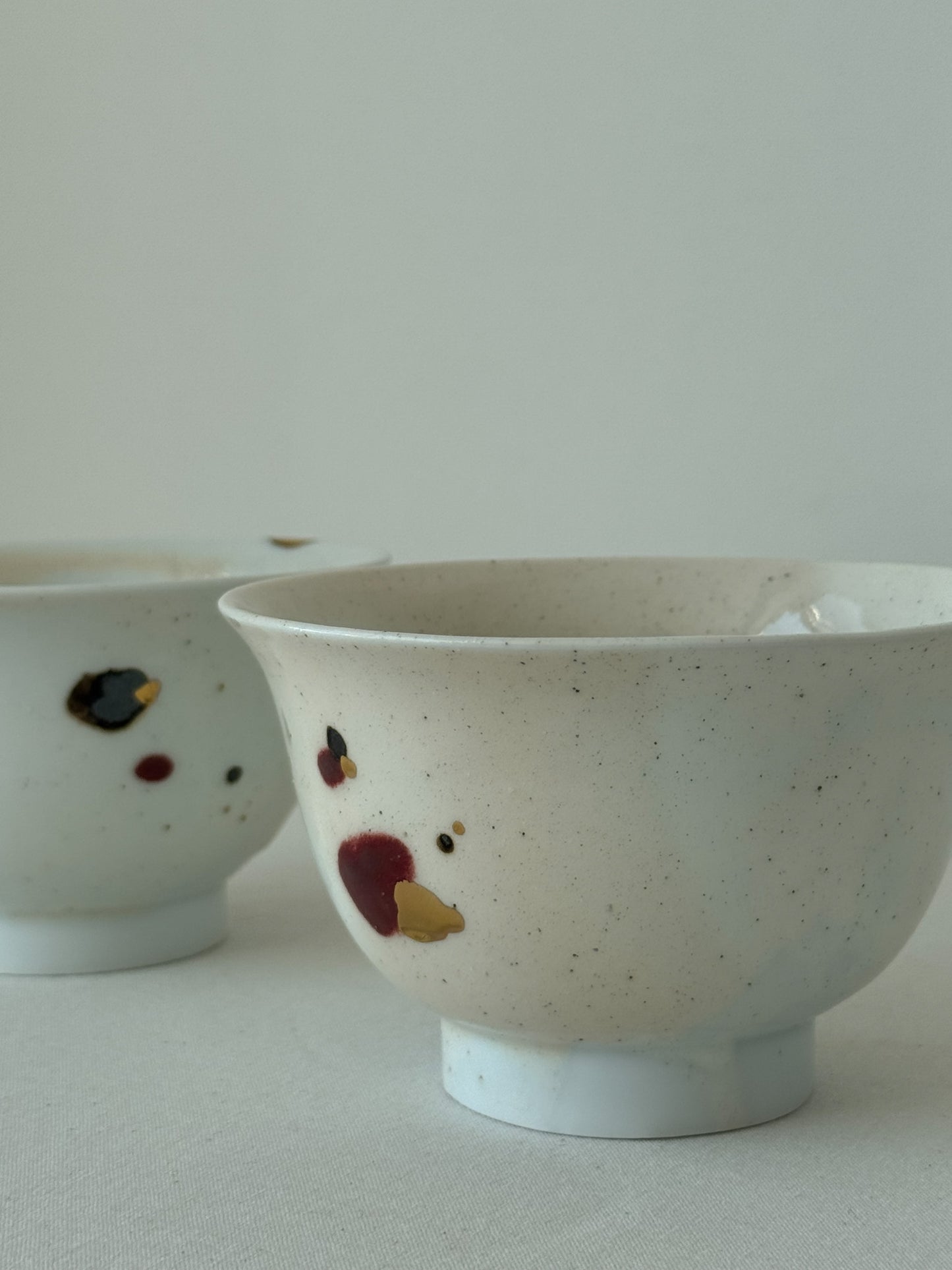 Falling Petals White Porcelain Chawan