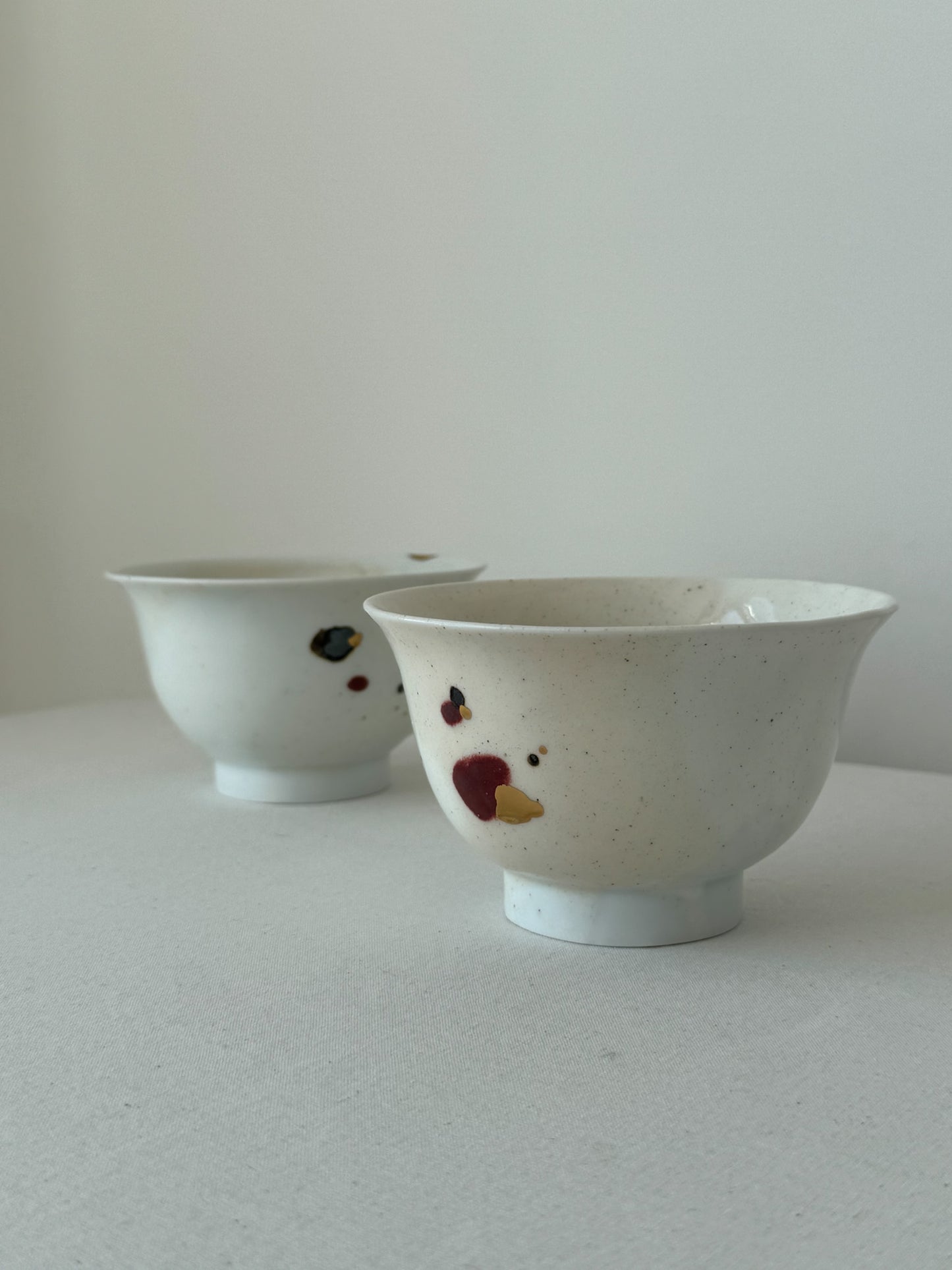 Falling Petals White Porcelain Chawan