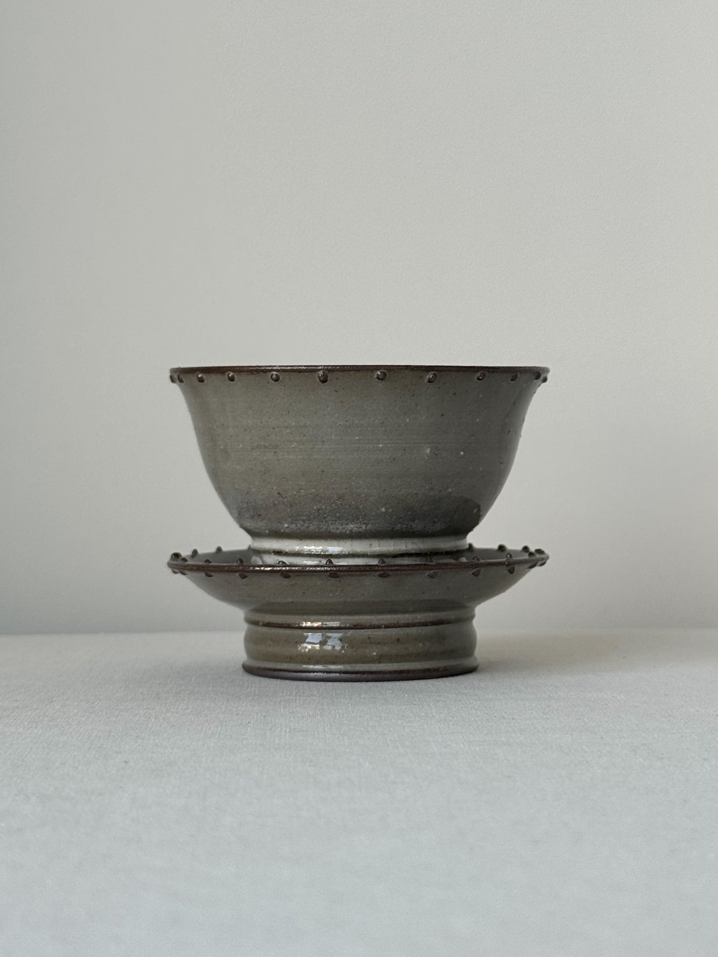 Black Clay Dotted Rim Tea Cup with Saucer