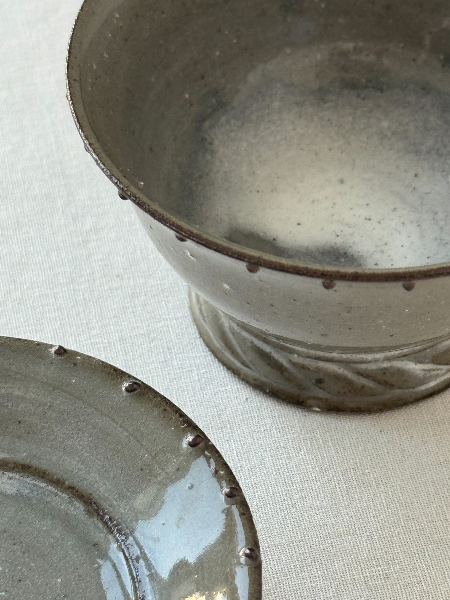 Black Clay Dotted Rim Tea Cup with Saucer