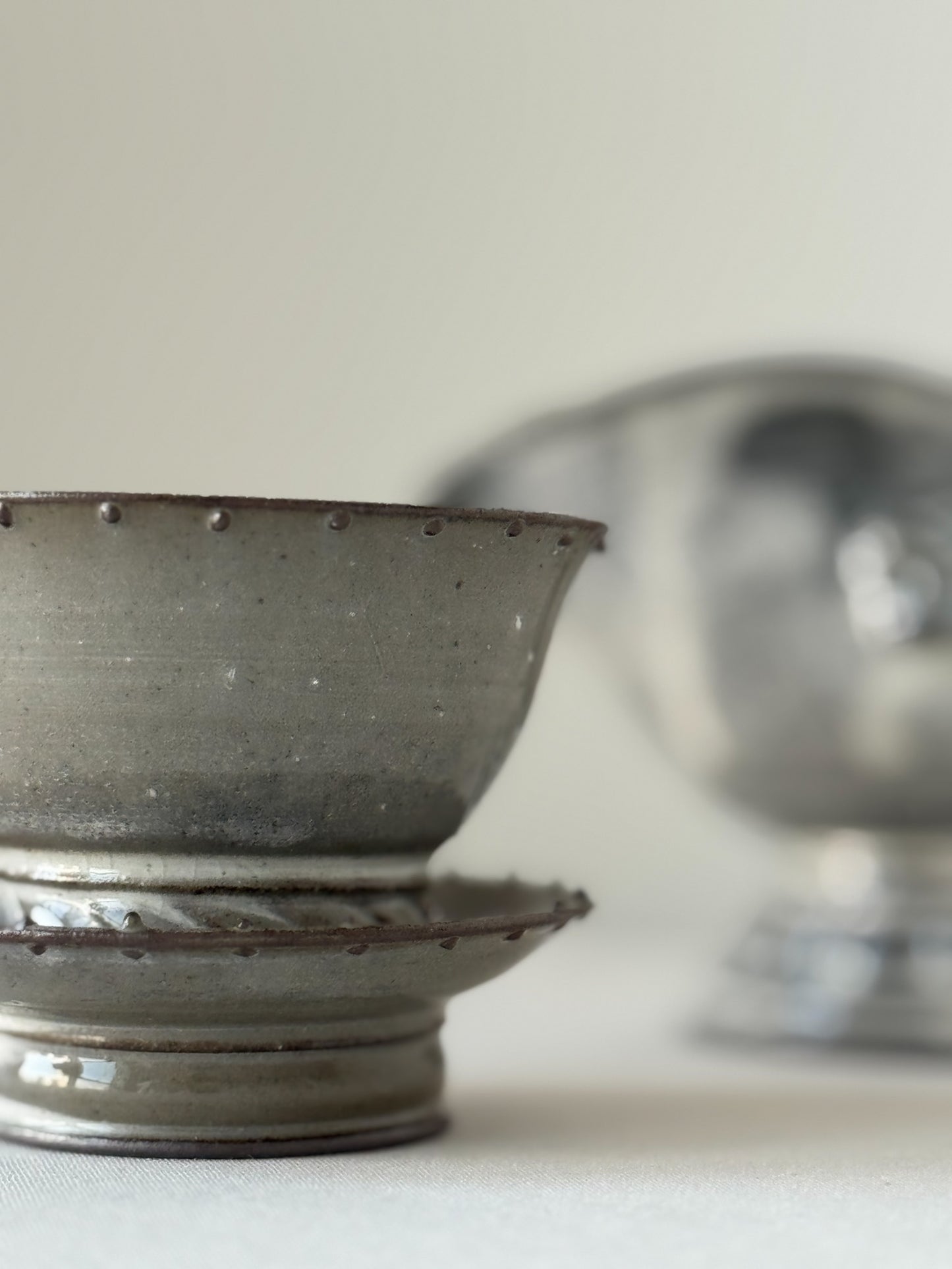 Black Clay Dotted Rim Tea Cup with Saucer