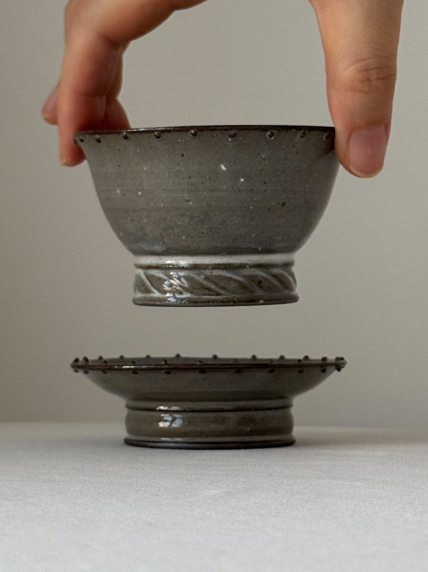 Black Clay Dotted Rim Tea Cup with Saucer