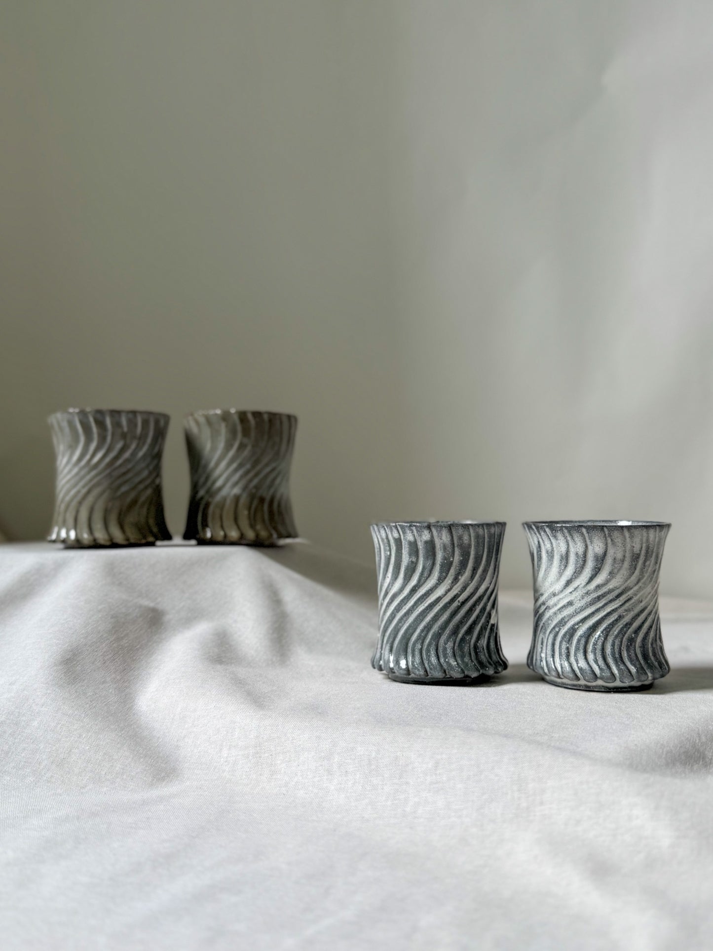 Black Clay Rising Wave Cup Set – Silver / Khaki