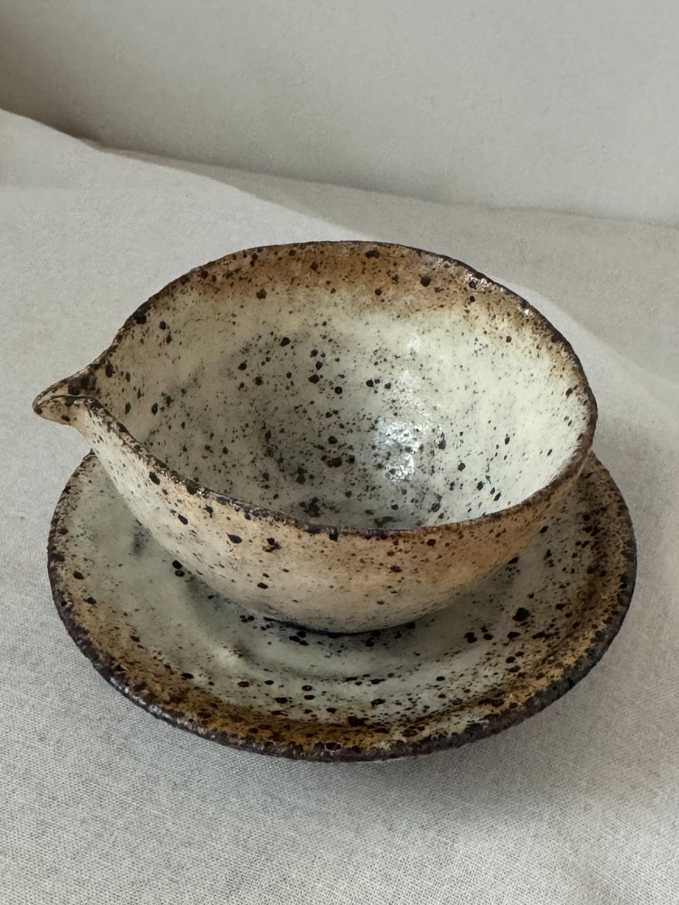 Quiet Strength in Clay-Buncheong Sookwoo and Saucer Set