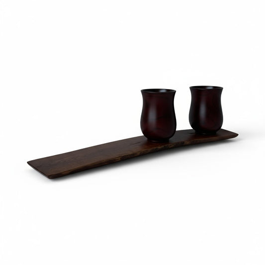 Ottchil Ash Wood Cup and Tray Set - 2 Cups & 1 Tray