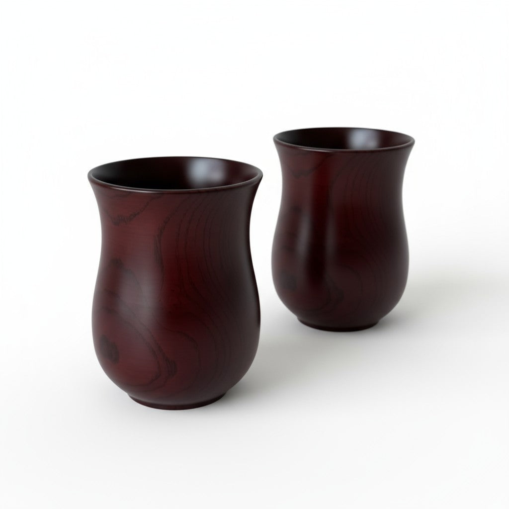 Ottchil Ash Wood Cup and Tray Set - 2 Cups & 1 Tray