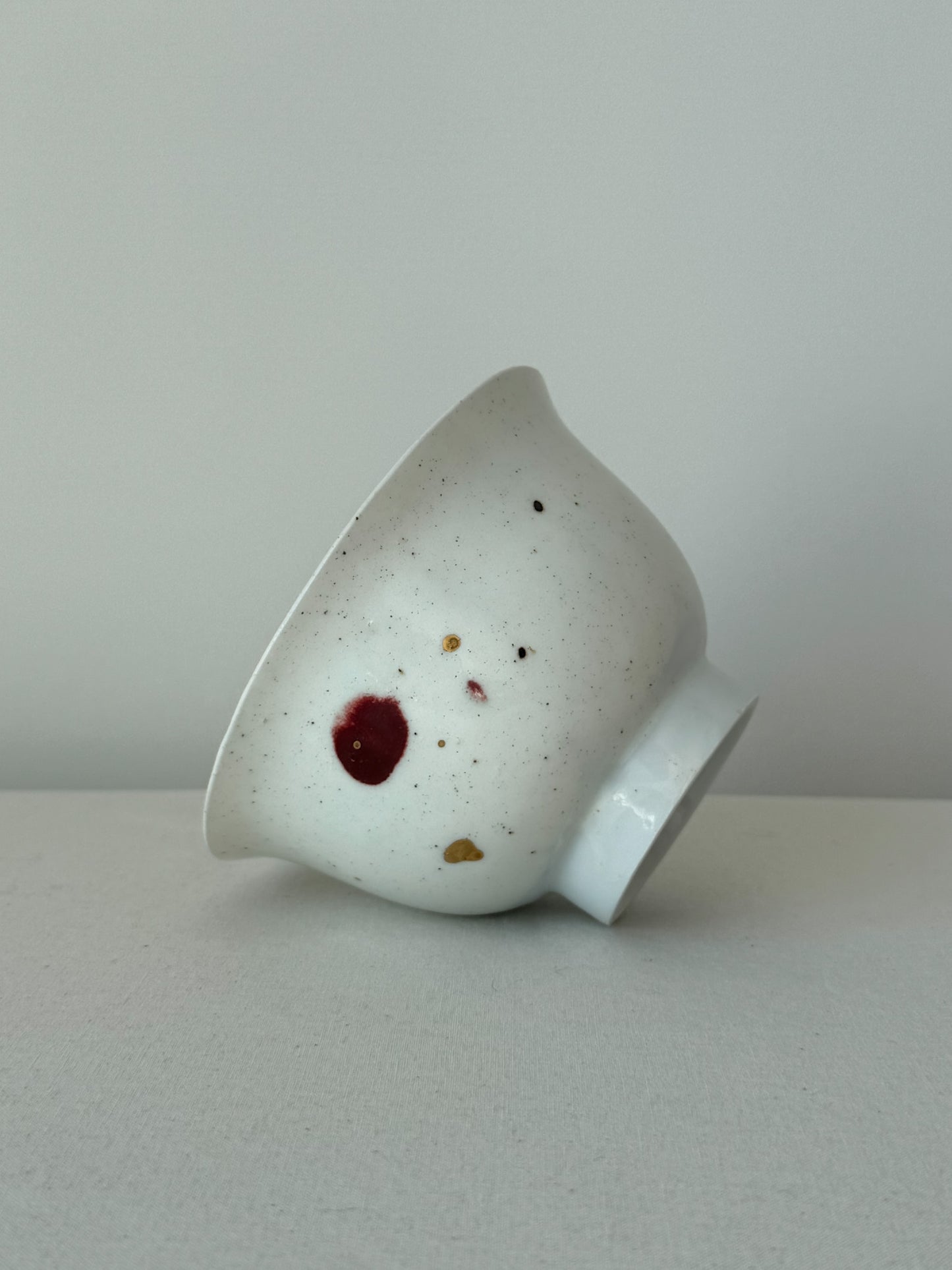 Falling Petals White Porcelain Chawan