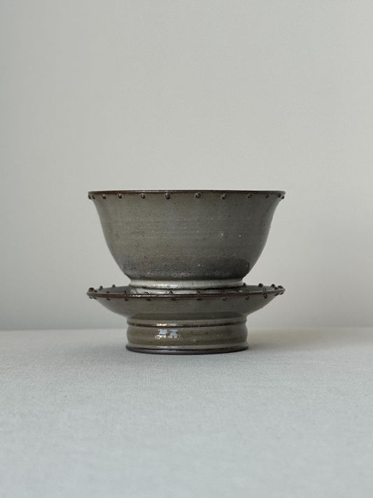 Black Clay Dotted Rim Tea Cup with Saucer
