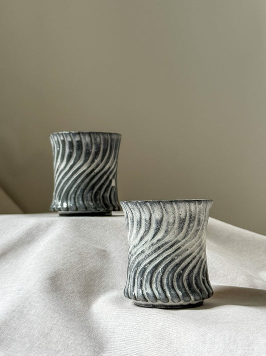 Black Clay Rising Wave Cup Set – Silver / Khaki