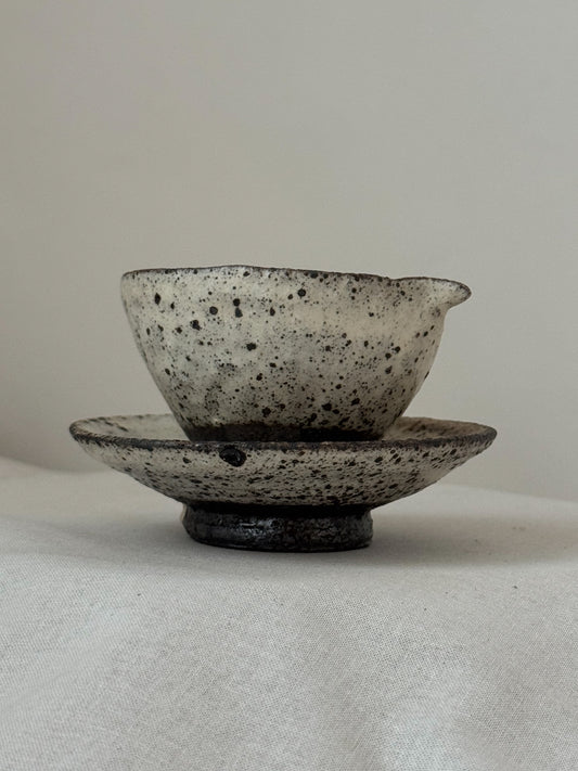 Quiet Strength in Clay-Buncheong Sookwoo and Saucer Set