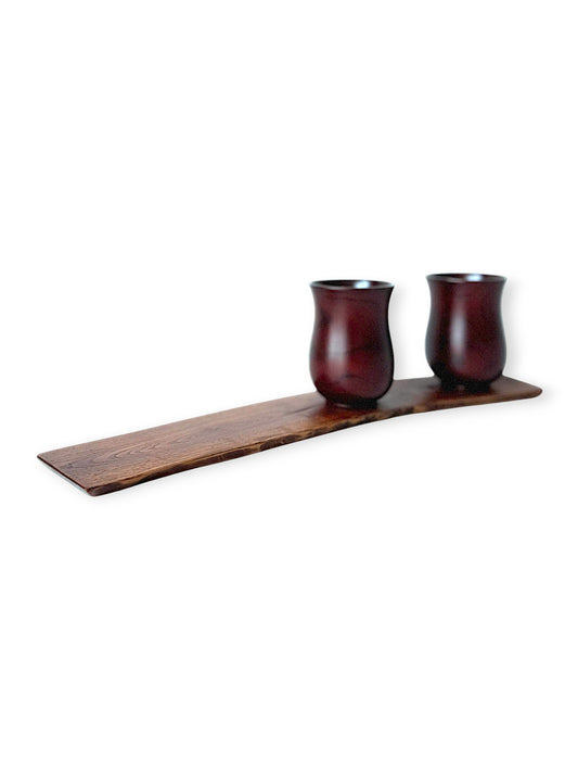 Ottchil Ash Wood Cup and Tray Set - 2 Cups & 1 Tray